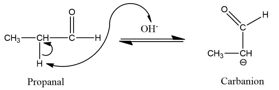 aldol condensation 0f propanal, formation of carbanion